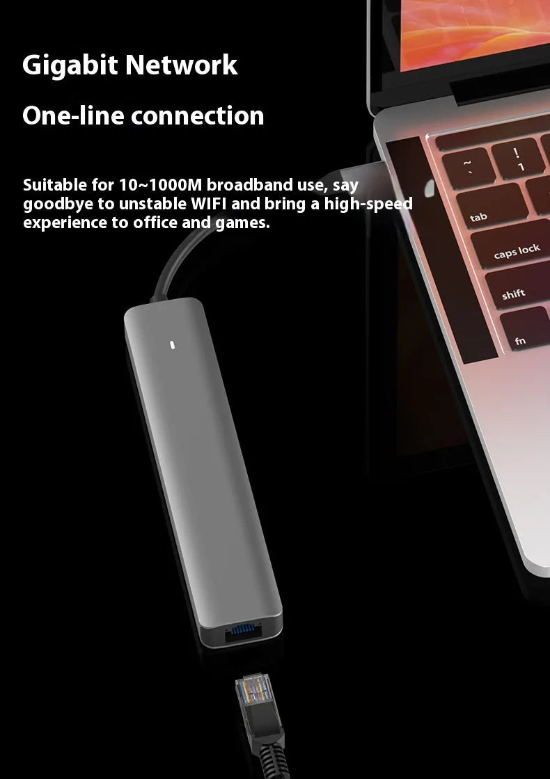 LQT-LH07 7-in-1 card reader PD computer hub with aluminium housing showing seven ports