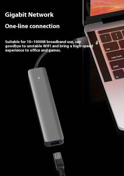 LQT-LH07 7-in-1 card reader PD computer hub with aluminium housing showing seven ports