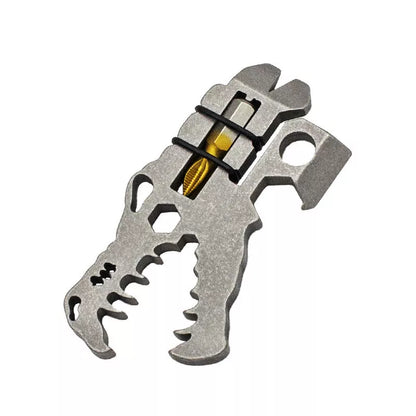 Dinosaur Head Tool in TC4 titanium, available in grey, blue, and copper