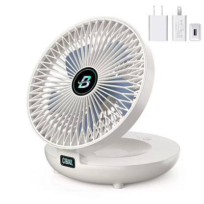 Compact folding wall-mounted fan in white or blue with USB power option