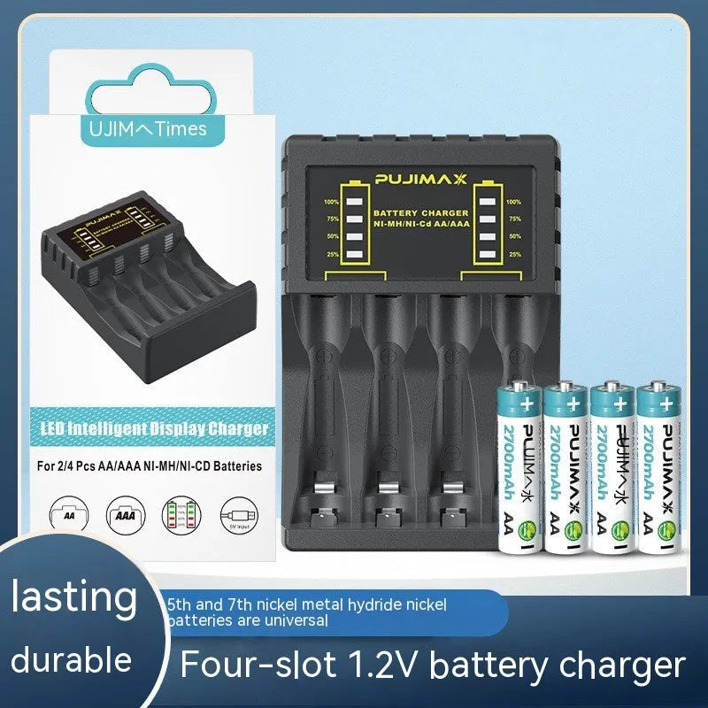 Black household Ni-MH battery charger with screen display for AA and AAA rechargeable batteries, American plug