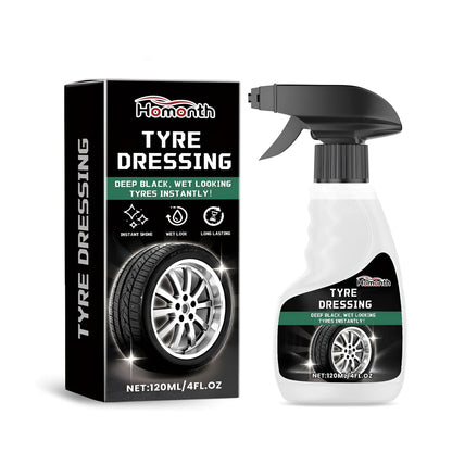 120ml car tyre gloss agent bottle, 7.5cm x 4.8cm x 17cm, silicone oil formula for black tyre shine