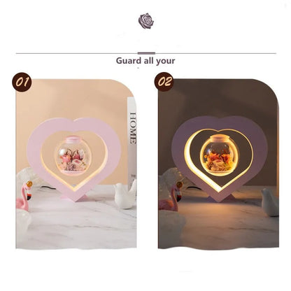 Pink preserved rose ornament with optional audio Bluetooth base for birthday and Valentine's Day gifts