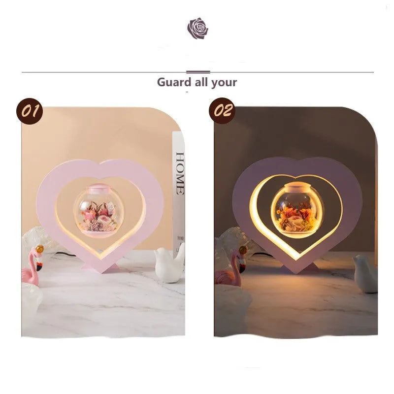 Preserved rose ornament with audio Bluetooth base in pink colour for birthday and Valentine's Day gifts for wives, girlfriends, and couples, made from ABS, PC, and PVC materials with multiple electrical outlet options including EU, UK, and US standards