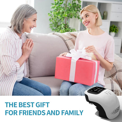 White rechargeable electric knee massager with heating and infrared laser therapy