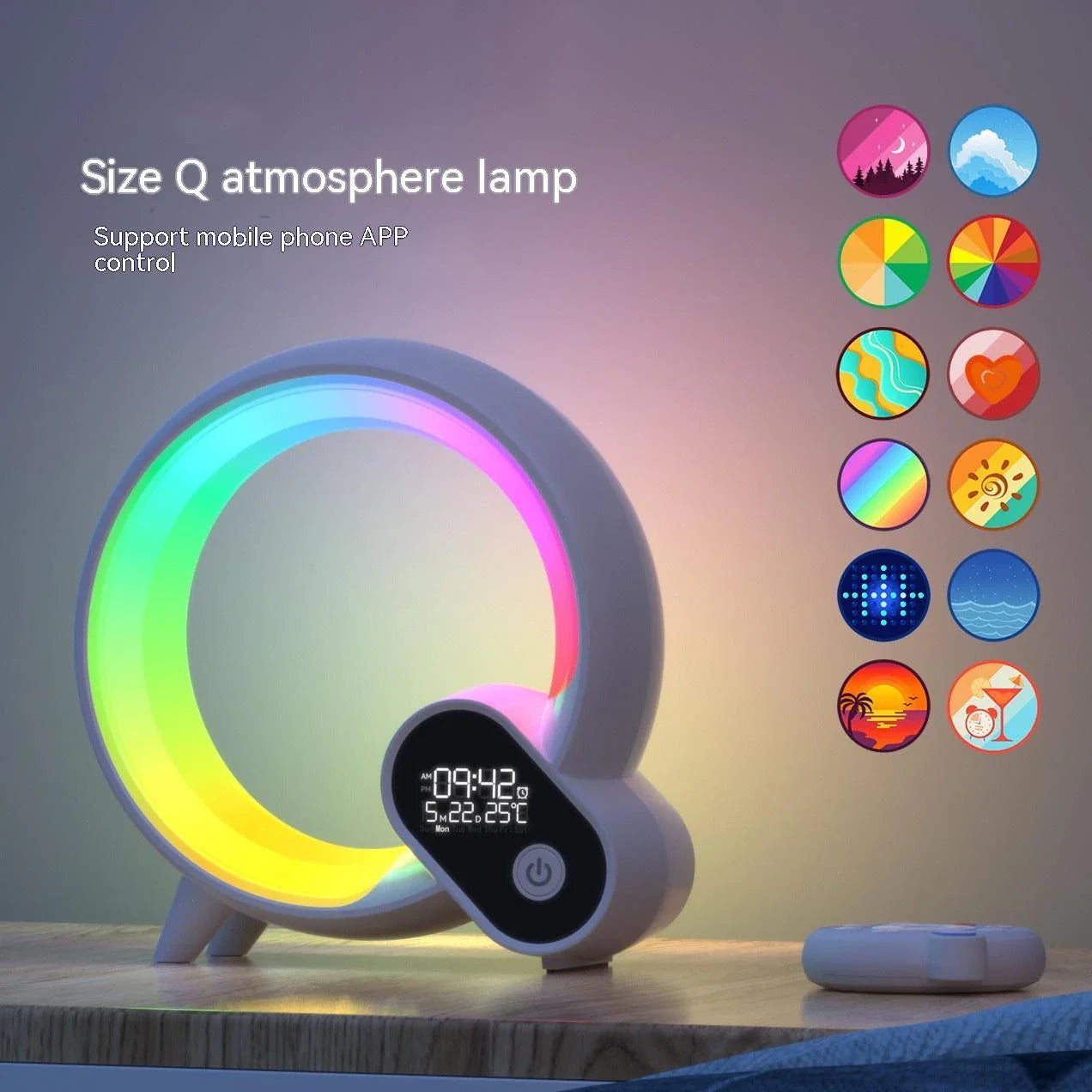 Intelligent Bluetooth Alarm Clock with Colorful Atmosphere Light, Features 15 White Noise Tracks and Smart Phone Control