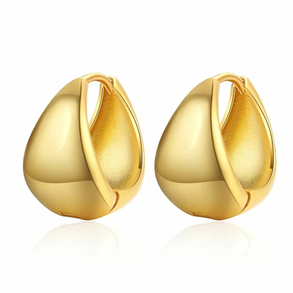 Women's geometric circle earrings with gold inlay treatment and water drop ear clip design
