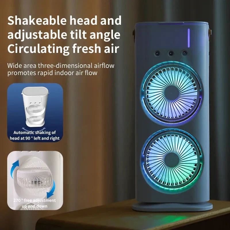 Versatile Portable Air Cooler with Humidifying Mist - Adjustable Three-Speed Fan, Built-in Humidifier, and Colorful Ambient Lighting