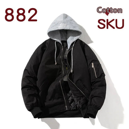 Men's loose-fitting solid colour pilot jacket shown in black, available in sizes M to 5XL