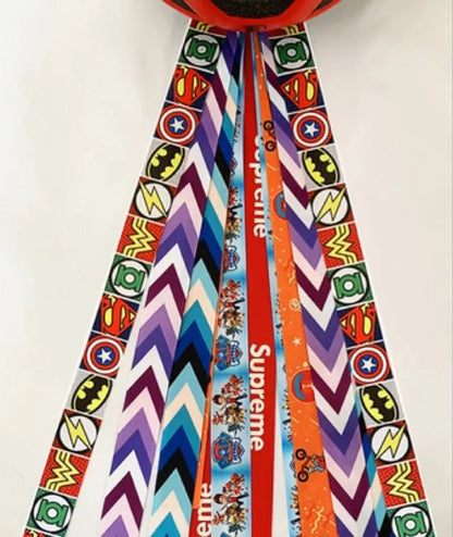 Children's helmet streamer with 60 cm polyester ribbon in colours like apricot and khaki for roller skating and skiing