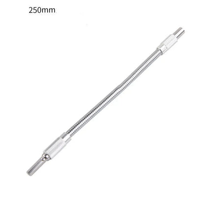 Silver flexible metal shaft extension for power drills with 6.35mm shank in various lengths.