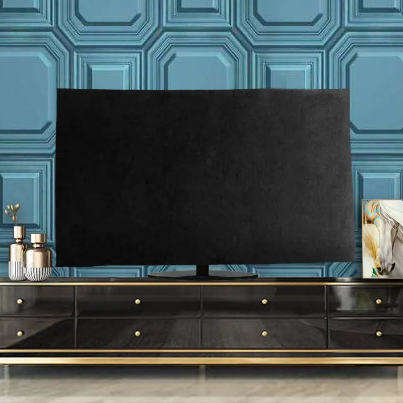Velvet television cover draped over LCD screen showing pink colour option
