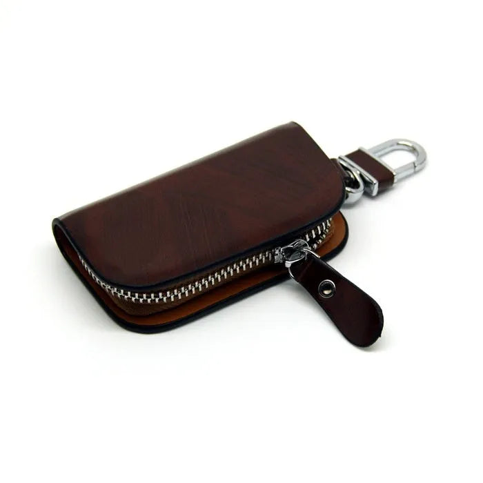 Genuine cowhide leather car key case with frosted finish in black and brown colours
