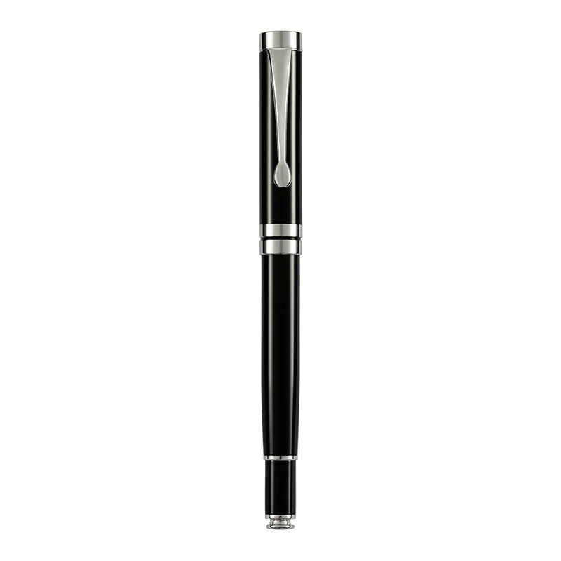 Metal fountain pen showing multiple colour options with gold and silver clips for calligraphy practice