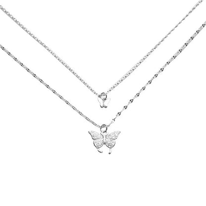 Gold plated double butterfly necklace for women with adjustable length