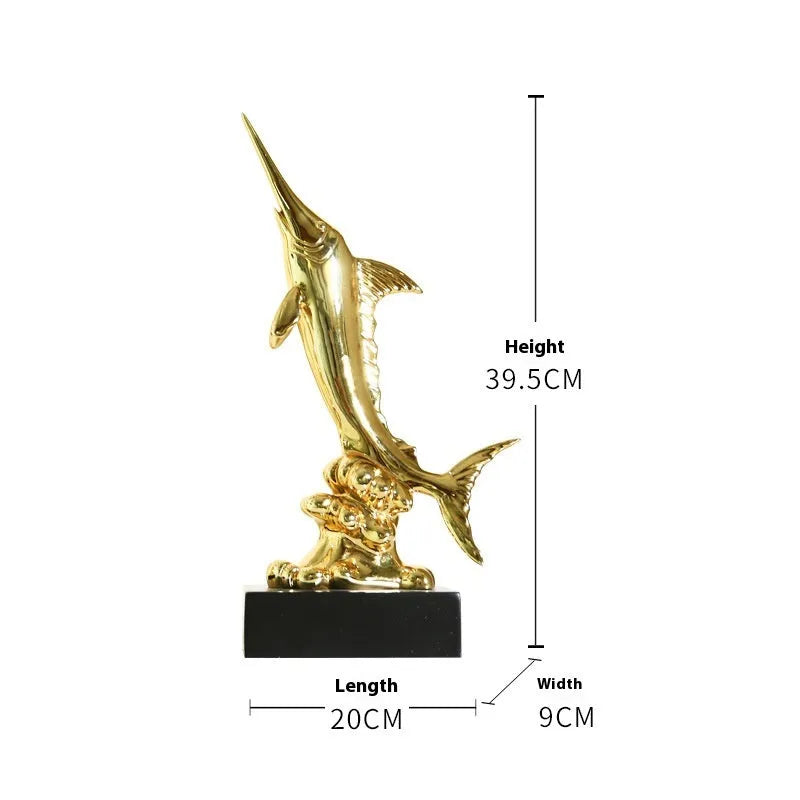 European-style swordfish resin ornament in Brilliant Gold, Coral Red, Lake Blue, or Sea Green colour options