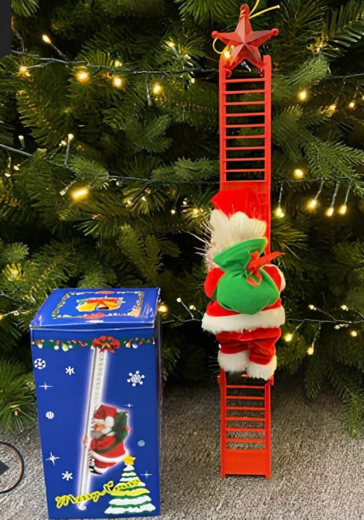 Electric Santa Claus climbing ladder decoration measuring 20cm tall with continuous motion mechanism