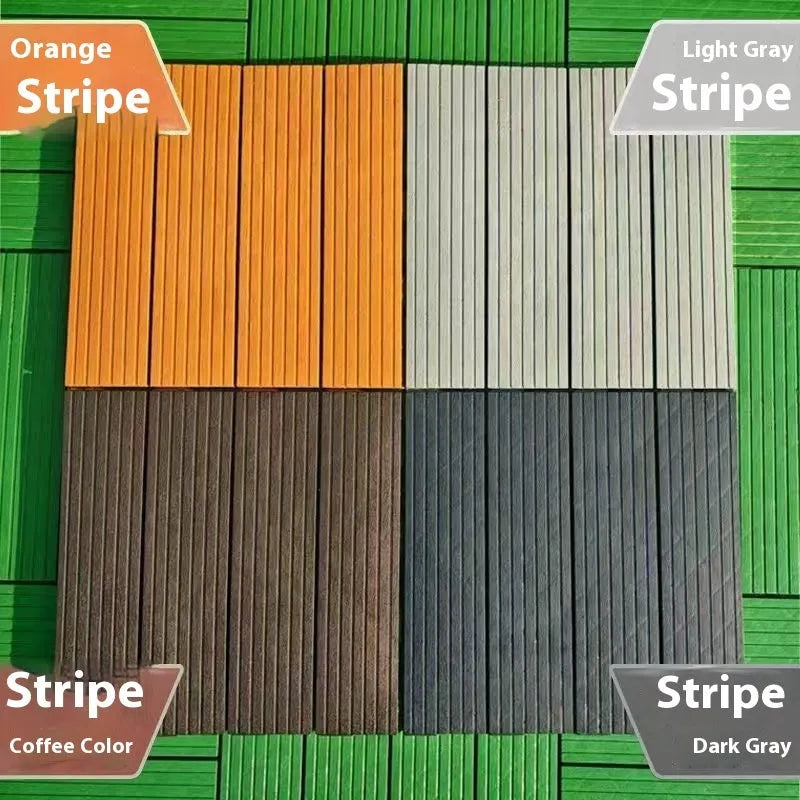 Plastic floor tiles with wood grain pattern showing 300x300mm dimensions and 23mm thickness profile