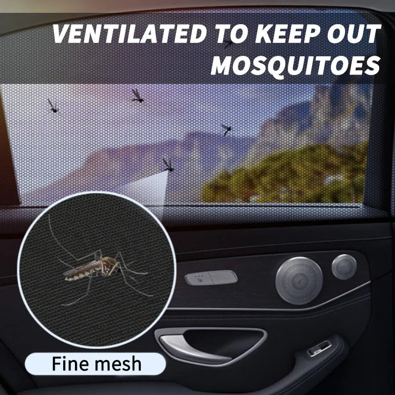 Car Side Window Sunshades: Mesh Screens for UV Protection and Insect Prevention with Elastic Fixation for Most Vehicles