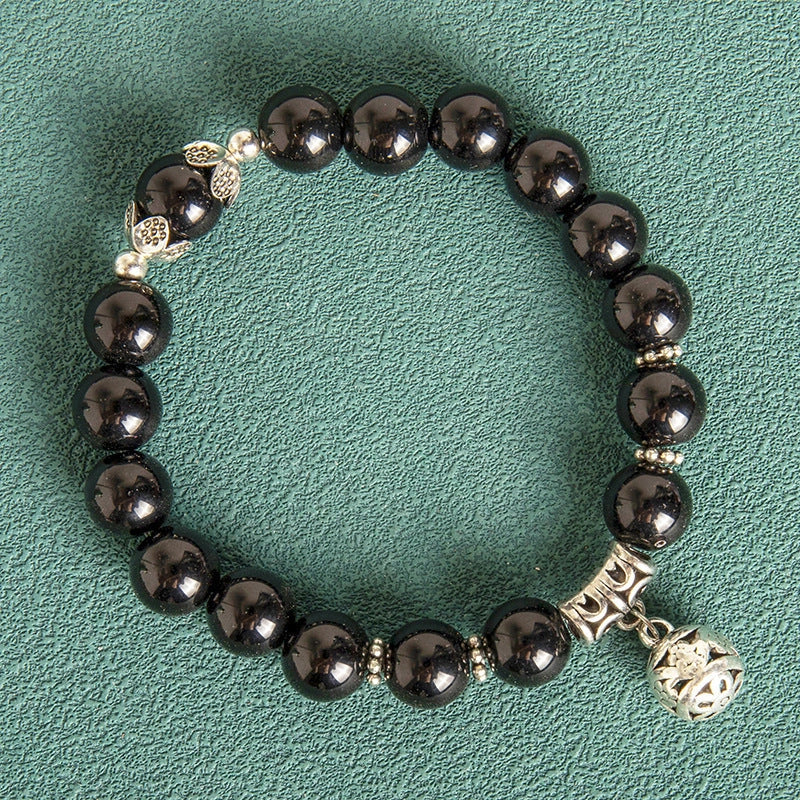 10MM Hollow Ball Korean Style Crystal Opal Beaded Bracelet in black, purple, white, pink, and green