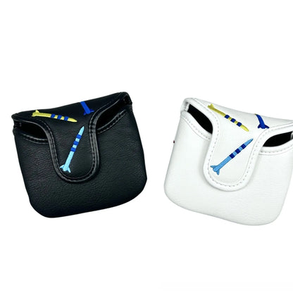 Black and white golf putter protective sleeve with rocket pattern design for square heads