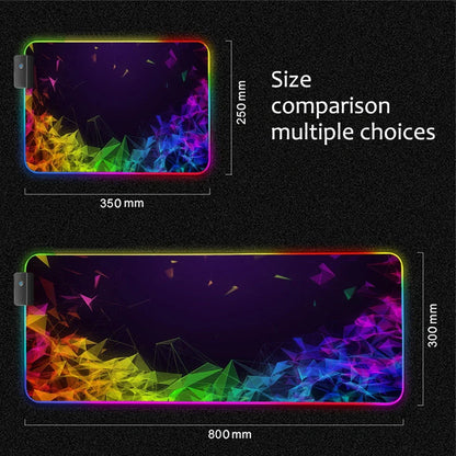 Black RGB gaming mouse pad with illuminated surface measuring 900x400mm and 4mm thickness