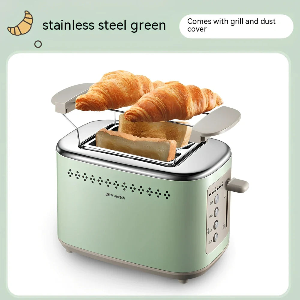Morning mist green teddy bear toaster measuring 285mm wide with two bread slots and compact design