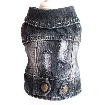 Stylish denim dog jacket with customizable options like hoods, fringes, and patterns for fashionable pet wear