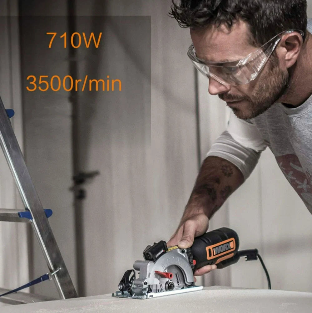 Home WX427 circular saw tool with parallel guide ruler and vacuum adapter on workbench