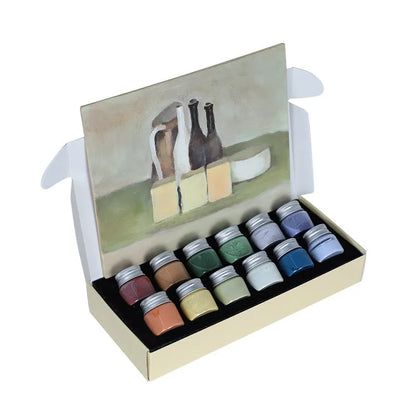 Ceramic high temperature paint pots in Lilac, Plant ash, and Verdant colours for pottery firing at 1250-1350°C