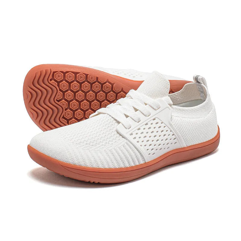Men's black brown mesh and synthetic leather walking shoes with soft sole and wide toe design.