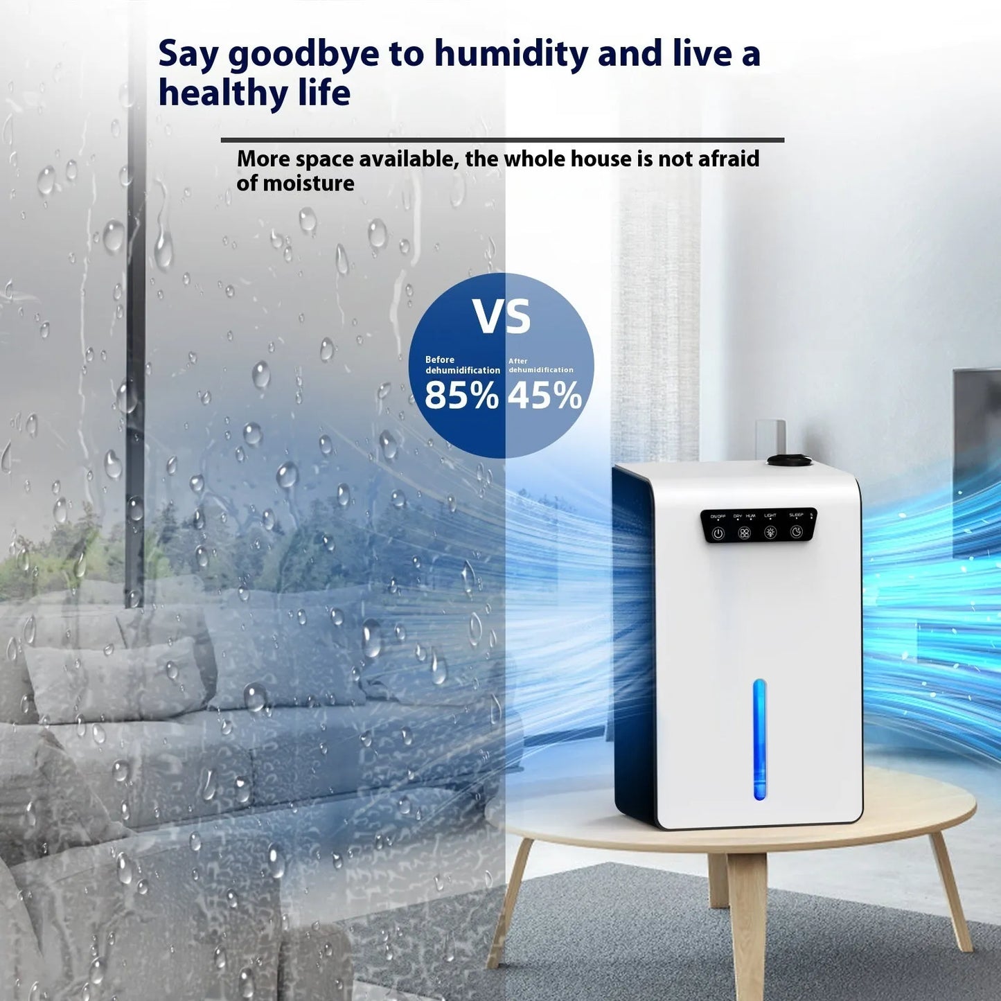 Milky white household dehumidifier with mute operation for bedrooms, 2.6-4.0 litre reservoir
