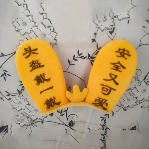 Rabbit ear ski helmet ornament with LED lighting and Velcro base attachment for helmet customisation
