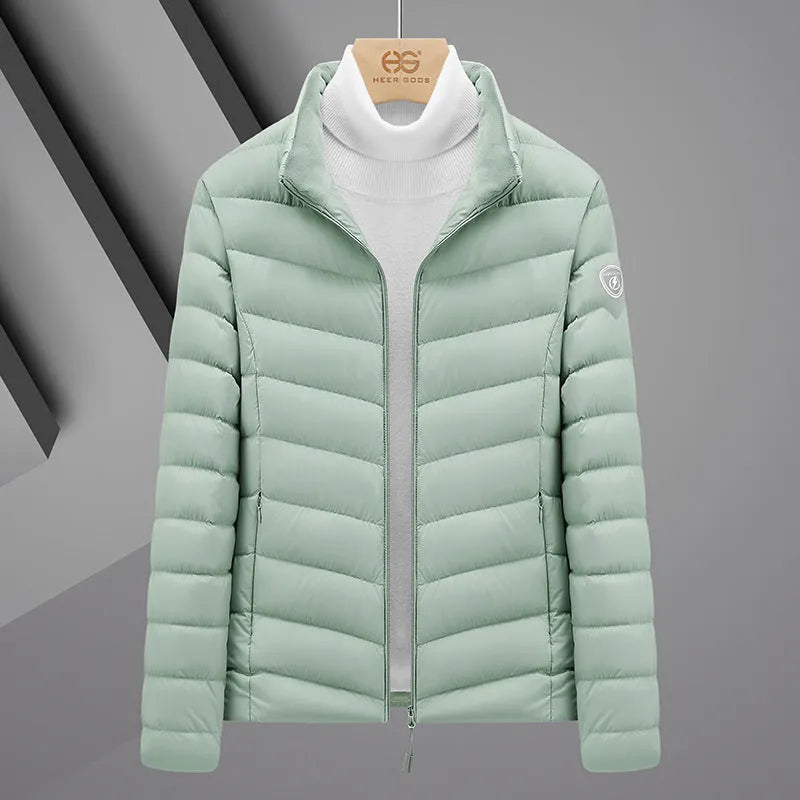 Plus size grey goose feather padded jacket, non-hooded, 50cm length, men's and women's colours, sizes S to 6XL