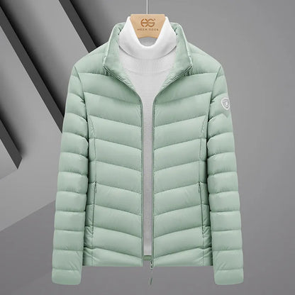 Plus size grey goose feather padded jacket, non-hooded, 50cm length, men's and women's colours, sizes S to 6XL