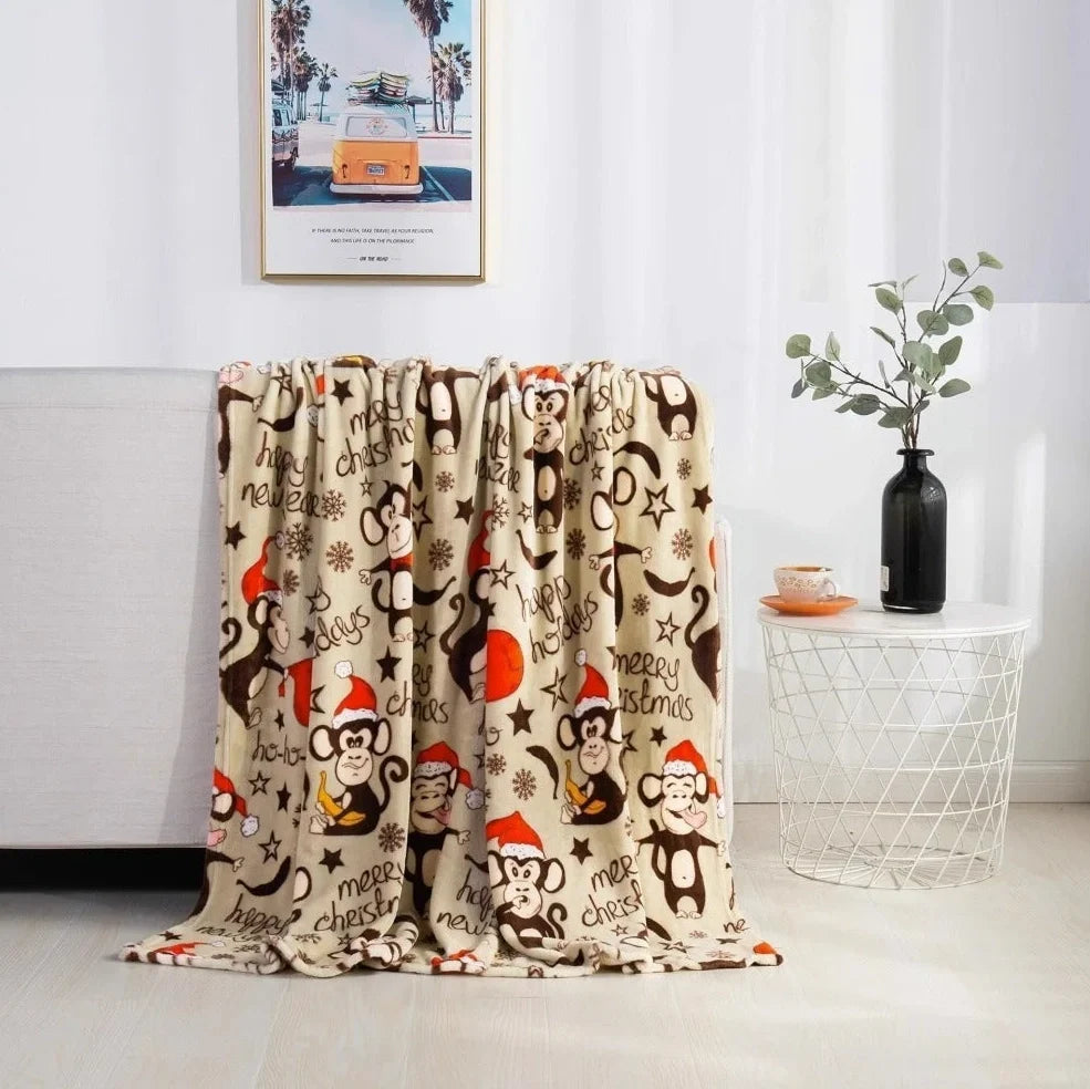 Double-sided flannel Christmas blanket with elk snowman Santa print in four sizes from 75cm to 200cm
