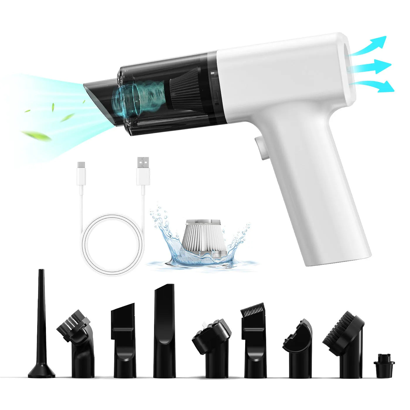 White plastic handheld USB desktop vacuum cleaner for dust collection.