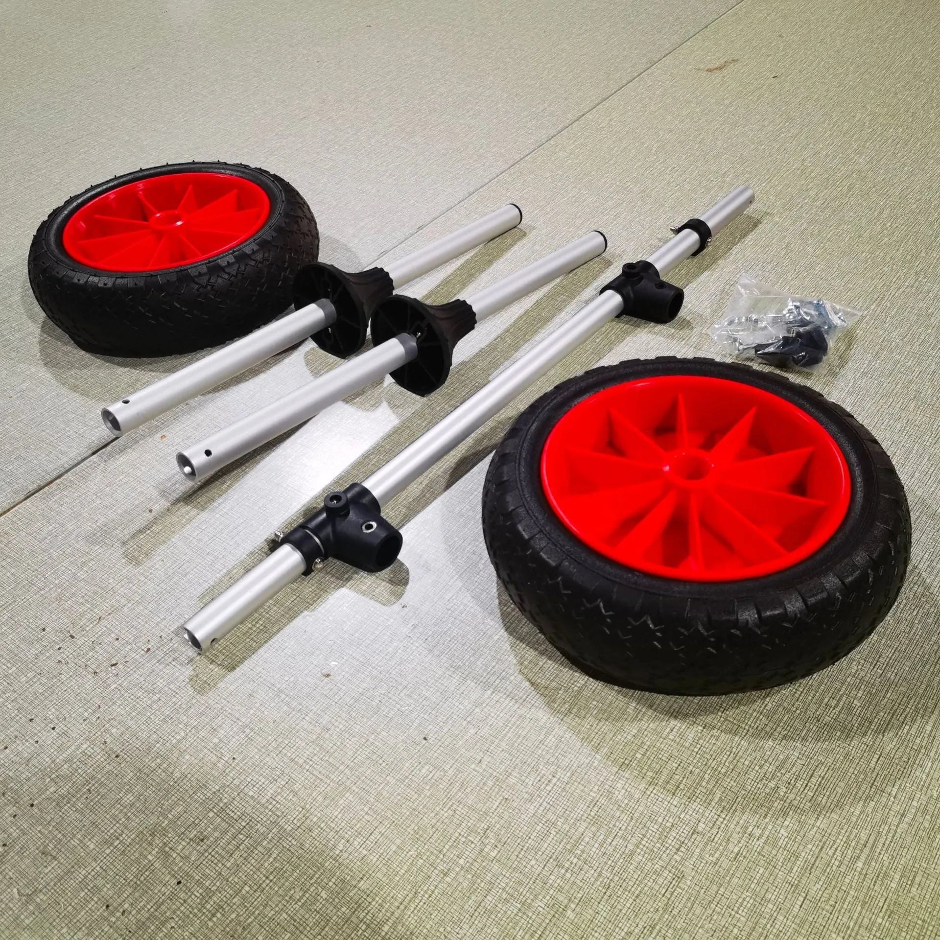 Foldable kayak handcart with upright platform, aviation aluminium frame, and rubber wheels for beach transport