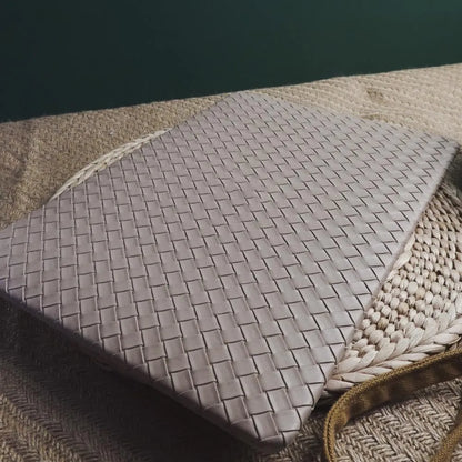 Milk tea colour leather woven laptop case for MacBook Air and Pro, model-specific protective shell.