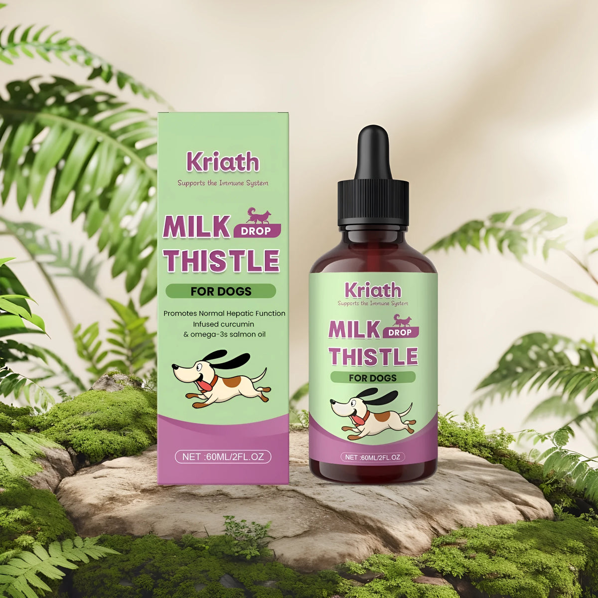 60ml bottle of dog milk thistle extract nutrient solution with turmeric and Omega-3