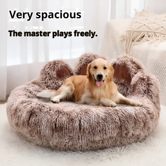 Plush thickened cloth dog bed in double silk grey or coffee, 50cm to 100cm diameter
