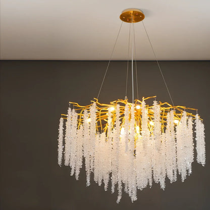 Villa crystal chandelier with adjustable height and LED lighting in multiple size options