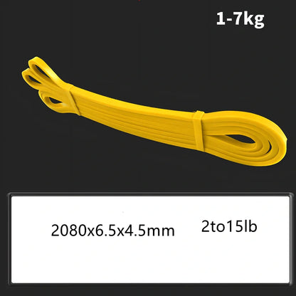 Plastic resistance band showing 2080mm length with width measurement indicators at 12mm, 20mm, 32mm, and 45mm points