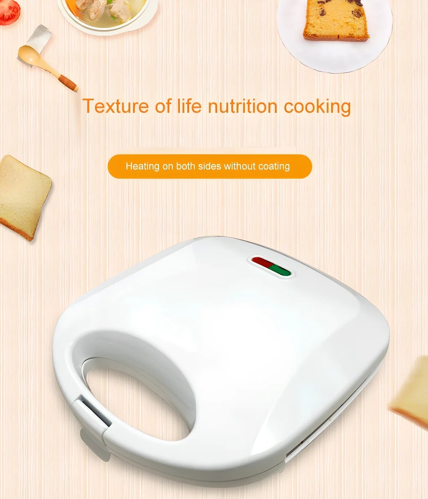 White 220V double-sided sandwich machine with 110×130mm baking trays and 750W power rating