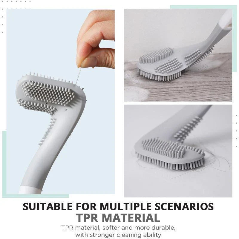 Wall-mounted toilet brush with flexible silicone bristles for easy, effective bathroom cleaning