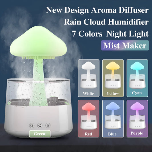Wood grain raining cloud desk humidifier with essential oil diffuser and night light feature