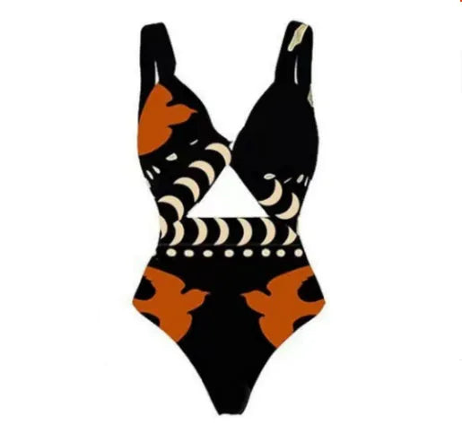 Women's black polyester one-piece swimsuit with lining for beach and pool swimming