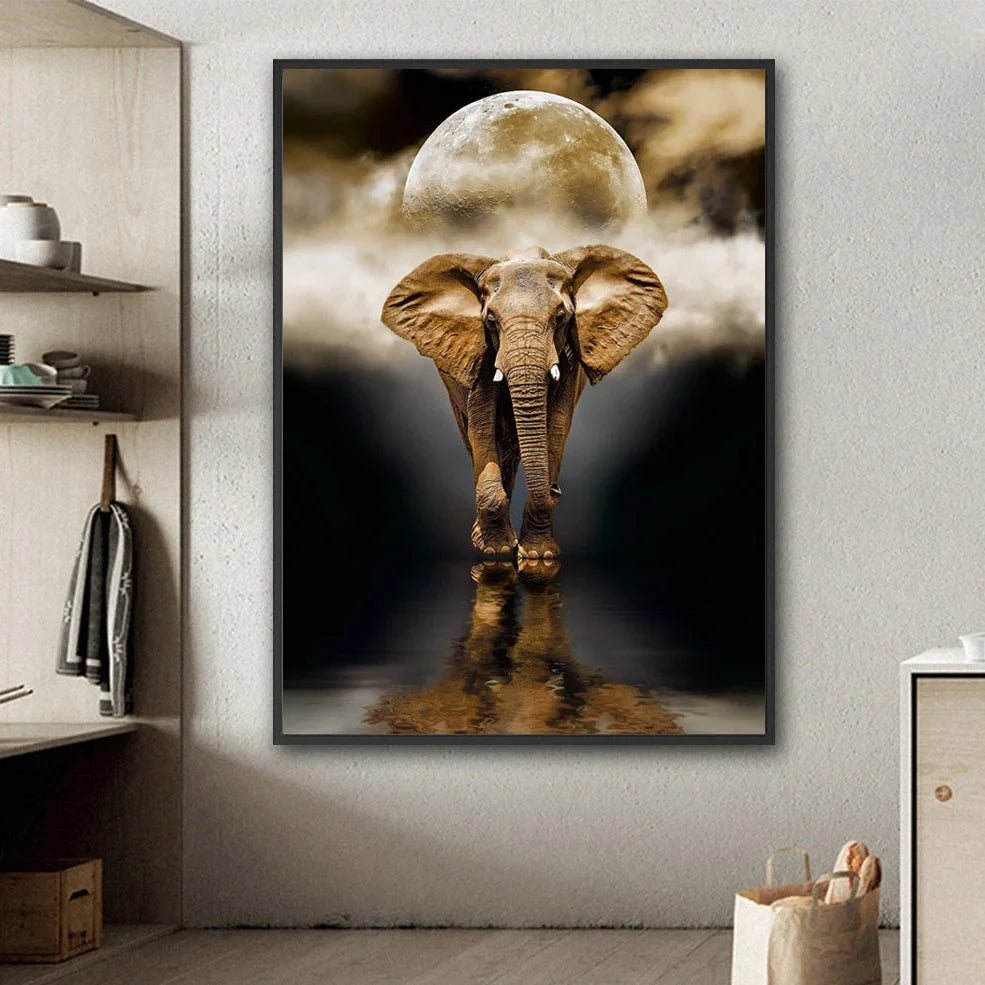 Frameless black elephant oil canvas painting rectangle 50x70cm for living room wall decor