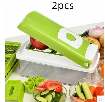 Green manual food chopper kitchen gadget with stainless steel blades for vegetable and herb preparation