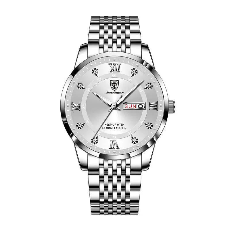 Men's Quartz Watch Waterproof 50m Luminous Calendar Week Display Sapphire Crystal Glass Stainless Steel Strap 43mm Dial 8mm Thickness Seiko Movement Butterfly Clasp Casual Round Metal Case